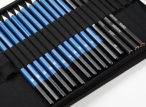 12 Set Graphite Pencils 5H, 4H, 3H, 2H, HB, B, 2B, 3B, 4B, 5B, 6B, 8B Graphite Pencils, Graphite Pencils Set with Pastel Pencils, Paper Erasable Pen, Zippered Carry Case - Thumbnail 4