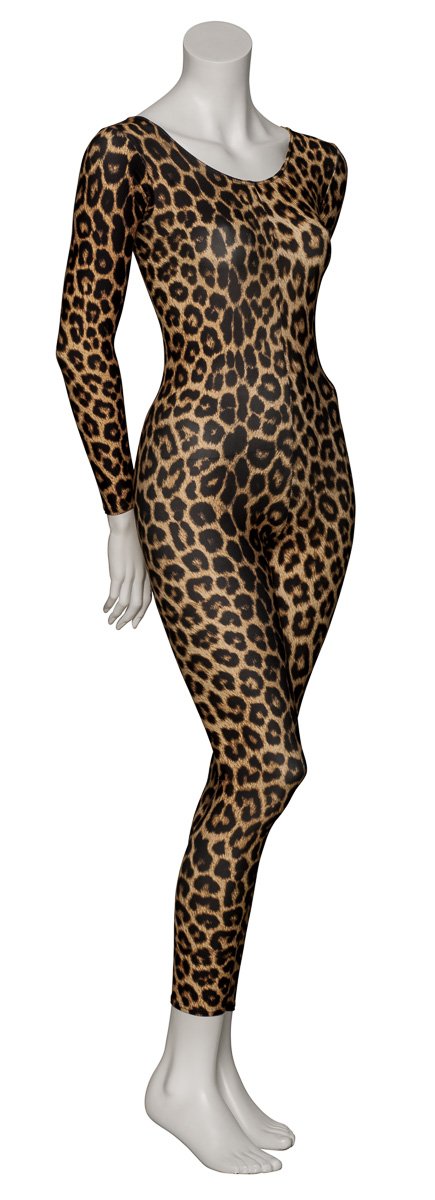 Girls Ladies Leopard Dance Long Sleeve Catsuit