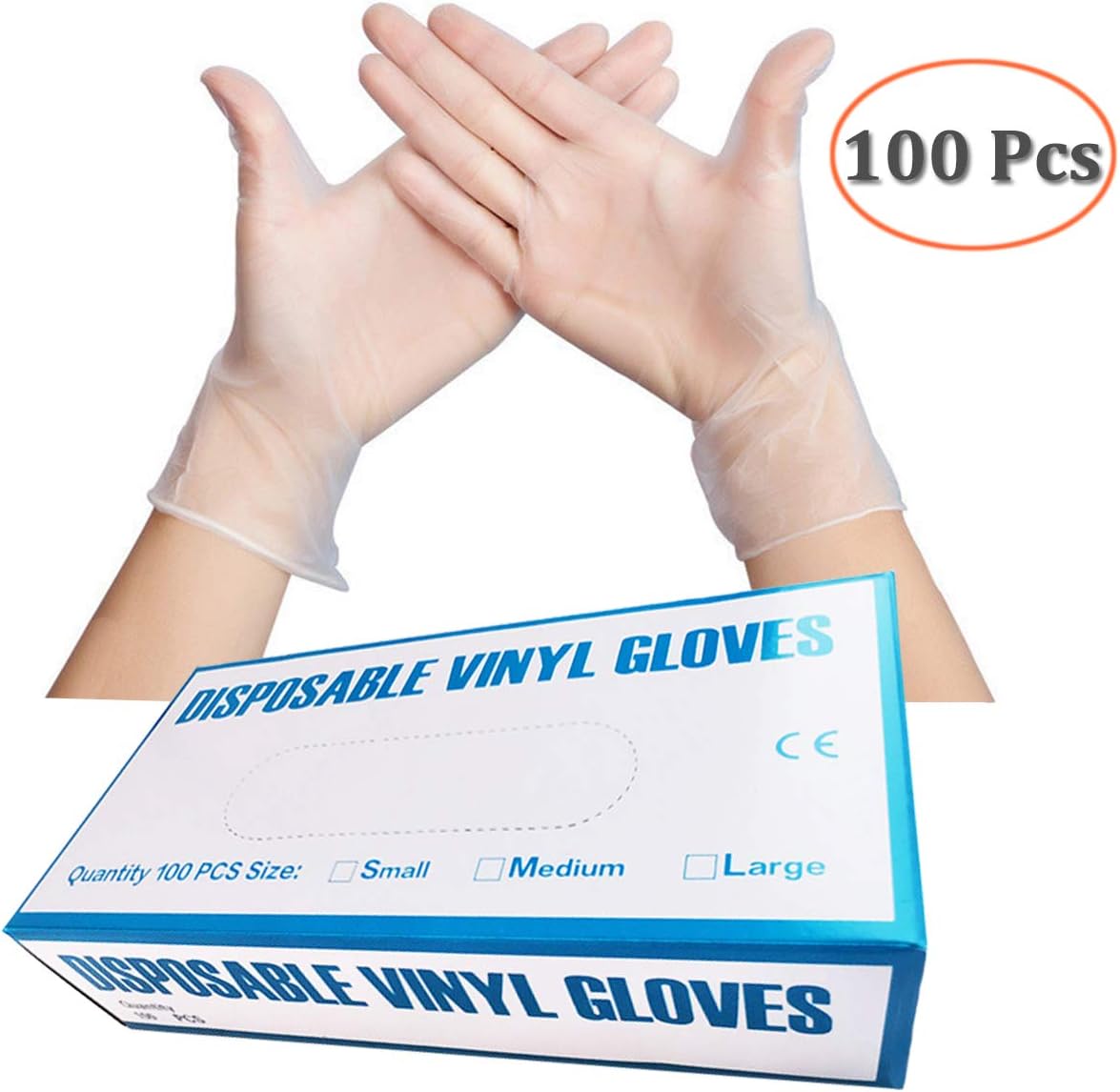 Luckiplus Disposable Vinyl Gloves, Powder Free, Latex Free Clear PVC Gloves Food Service Grade (M-100PCS)