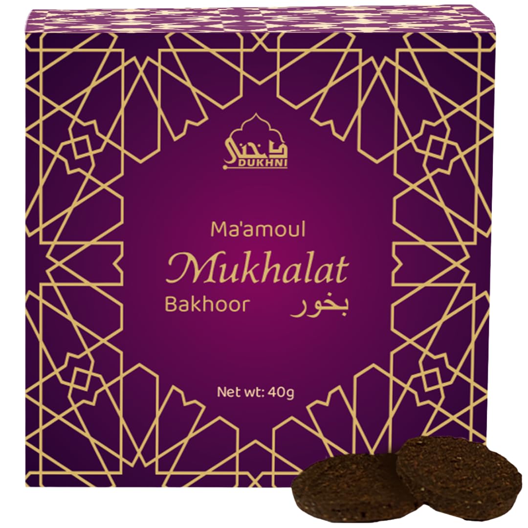 Maamoul Mukhalat Bakhoor by Dukhni | 40 grams Arabic Oud Bakhoor Incense | Earthy Saffron Oudh Blend | Luxurious Bakhour for Prayer Time, To Relax & Meditate | Handmade Islamic Gifts for men & women