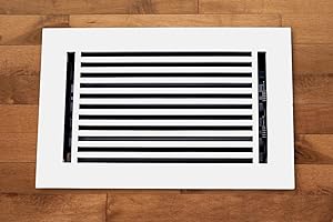 Madelyn Carter 6 x 10 Cast Aluminum Linear Bar Vent Cover with Damper - White (Overall: 7.75 x 11.75) | Floor Register - Wall Register