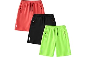 SHOOYING Boys Quick Dry Athletic Zipper Shorts Sets