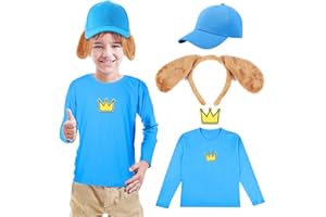 KAVOC Detective Dog Costume Dalmatians Costume Accessories for Kids,Toddler and Youth Long Sleeve T-Shirt, Dog Ears Headband,Blue Baseball Hat and Cloth Stickers for Halloween Cosplay Party Accessories (M)
