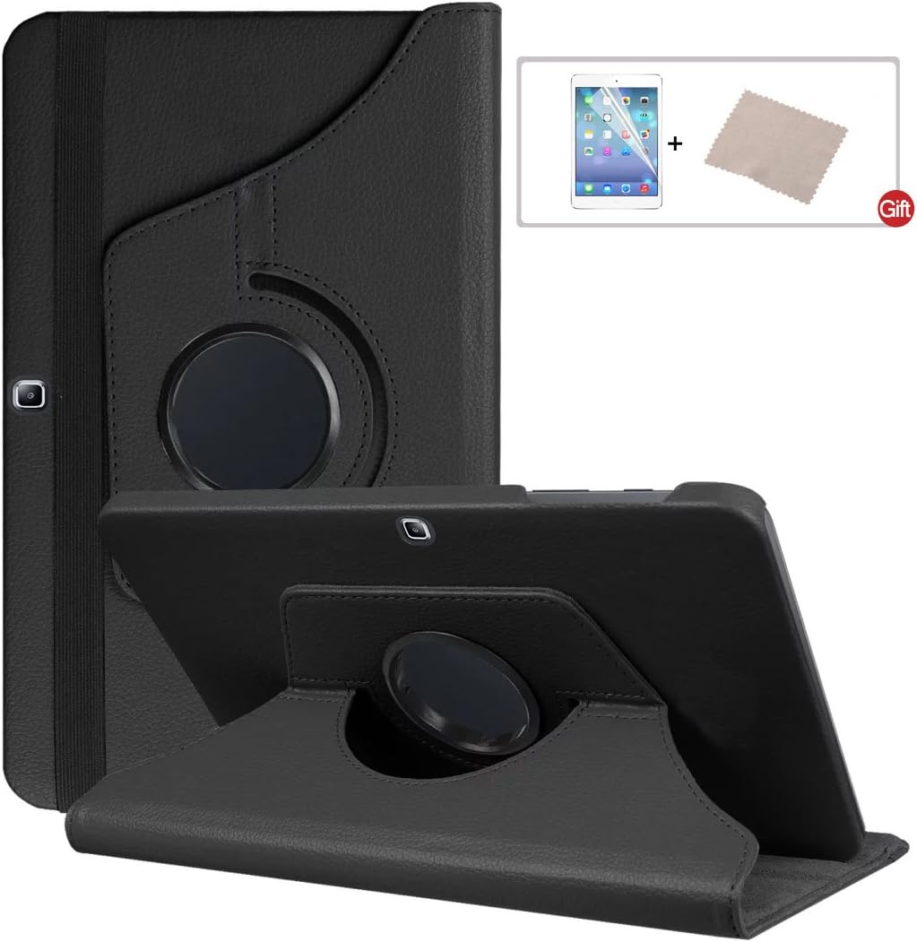 FULOZO® Samsung Galaxy Tab 4 10.1 Case Cover - Premium PU Leather 360°Rotating Swivel Stand Case(Auto Wake/Sleep Feature) for Samsung Galaxy Tab 4 10.1 Inch Tablet (SM-T530/SM-T531/SM-T535) 2014 Release + Screen Protector(Black)