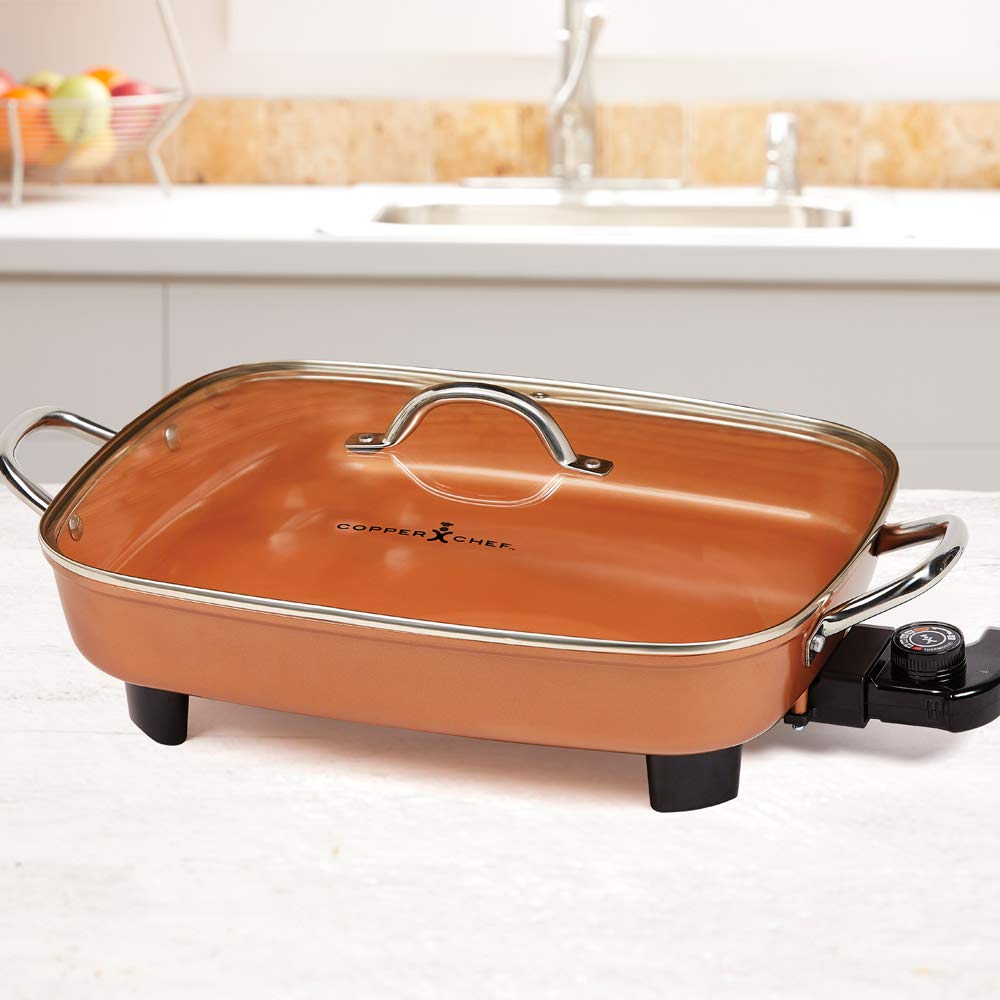 Copper Chef Deluxe 16" Electric Skillet with Stainless Steel Handles