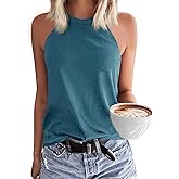 Malliosse Womens Summer Sleeveless High Neck Halter Tank Tops Basic Casual Cami Shirts Tees