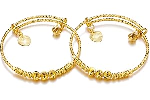 Ethlyn 2Pcs/Lot Kids Jewelry Gold Plated Adjustable Beads Bracelet Bangle Birthday Christmas Gifts for Girls 4years old