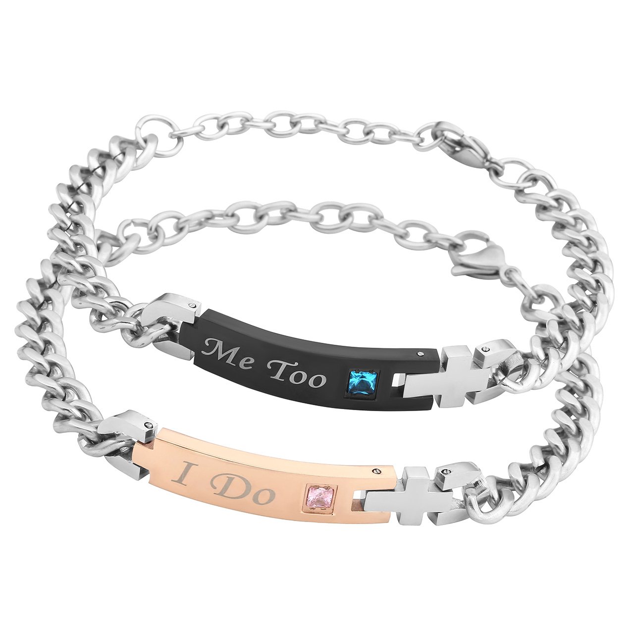 Zysta 1-2pcs His or Hers Matching Set His Beauty Her Beast Stainless Steel Couple Bracelet, Lover Relationship Mens Womens Bracelets