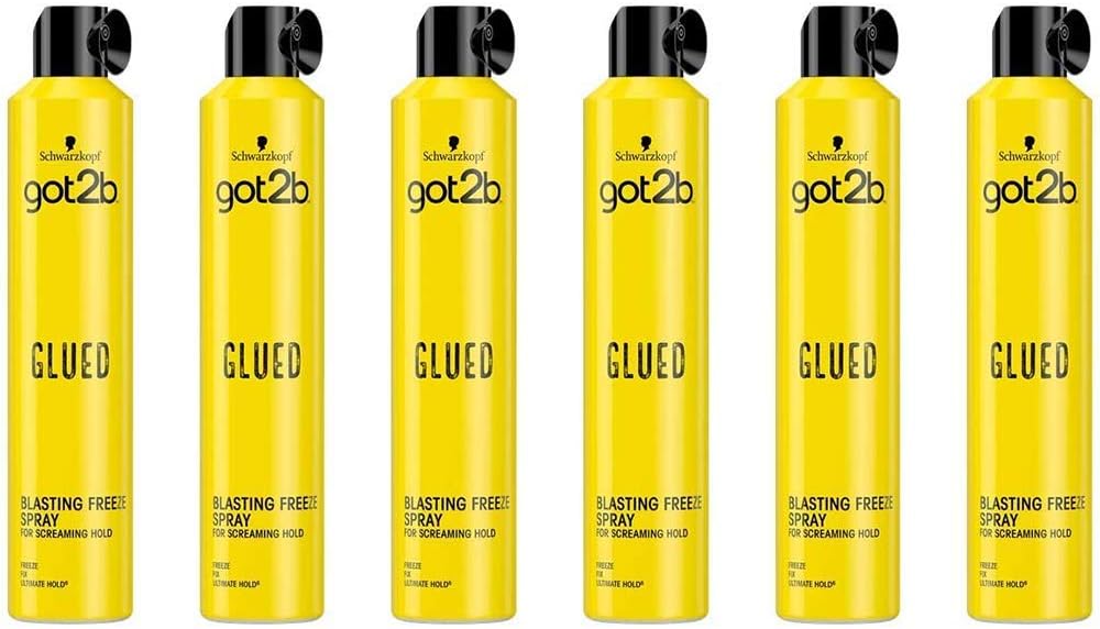 Schwarzkopf got2b Glued Blasting Freeze Spray, Strong Hold Hairspray for Up to 72 Hours, Vegan, Silicone Free, 500 ml - Pack of 6