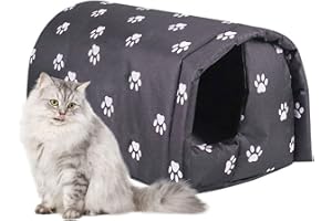 Fhiny Stray Cats Shelter, Waterproof Outdoor Cat House Foldable Warm Pet Cave for Winter Wild Animal Tent Bed Anti-Slip Kitten Cave for Feral Cat Dog Puppy Weatherproof Black (M:17.7"×15.7"×13.7")