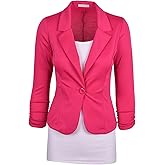 Auliné Collection Women's Casual Work Solid Color Knit Blazer Hot Pink Small