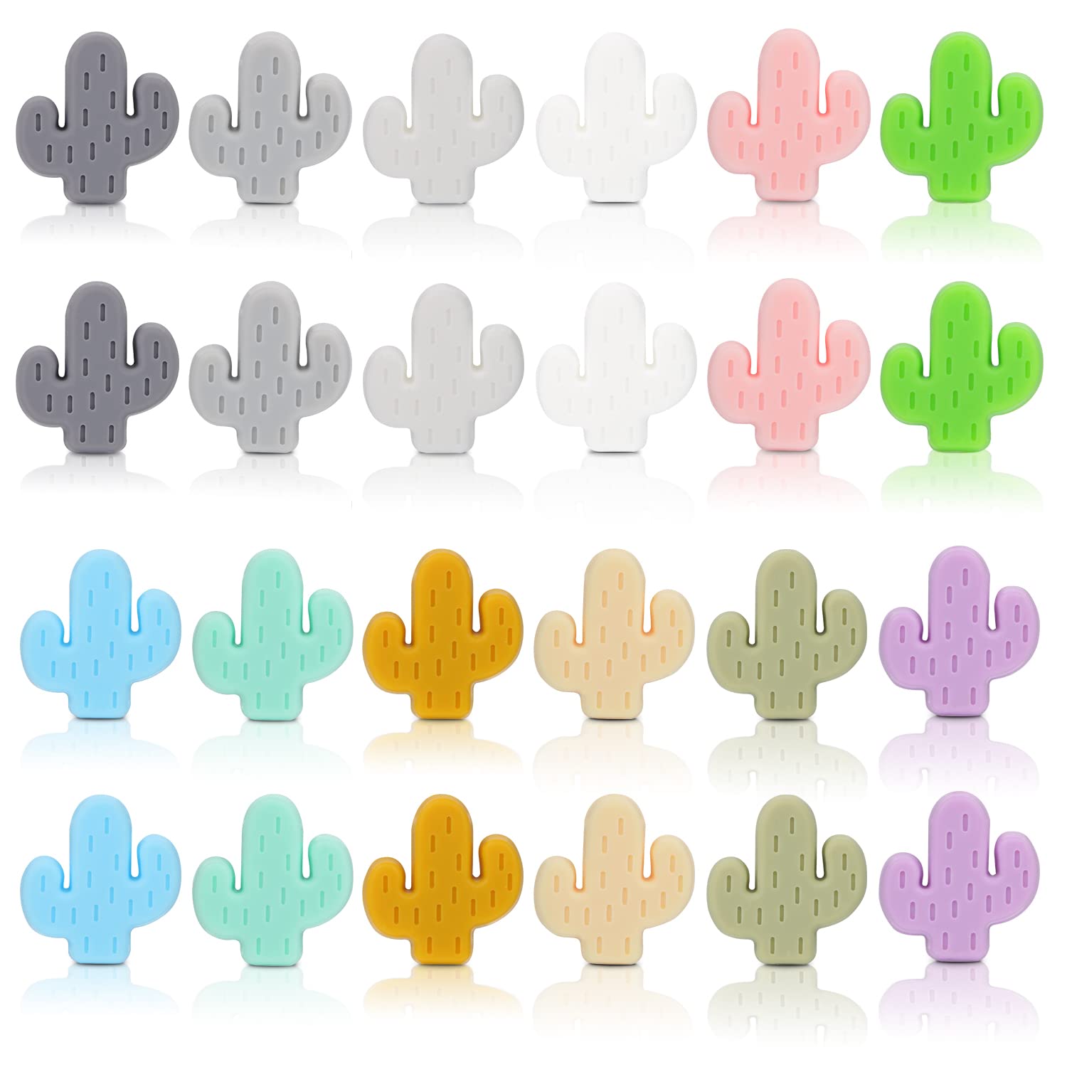 GOKEPO 24Pcs Cactus Silicone Beads Colorful Loose Spacer Silicone Beads with Large Hole Bulk Crafts Accessories for Jewelry Making DIY Children's Necklaces Bracelet Keychain Lanyard Crafts