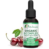 Organic Vitamin B Complex Liquid Drops | B Vitamins Complex Supplement with B3, B6, B7, B9 & Methyl B12 Drops for Adults & Kids | Vegan Cherry Flavor 1oz | 60 Servings / 2 Month Supply