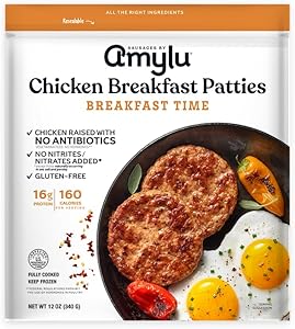 Amylu Foods Chicken Sausage Breakfast Patties, Breakfast Time, Natural Ingredients, 16g of Protein, GAP Chicken Raised with N