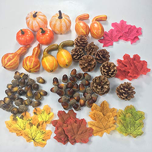 COTOSEY 166 Pcs Artificial Pumpkins Gourds Maple Leaves Acorns Natural Pinecones Ornament Set for Decorating and Designing