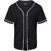 SHIJIXING Blank Plain Baseball Jersey Shirt, Short Sleeve Button Down Shirts, Hip Hop Sports Uniform for Men and Women Adult