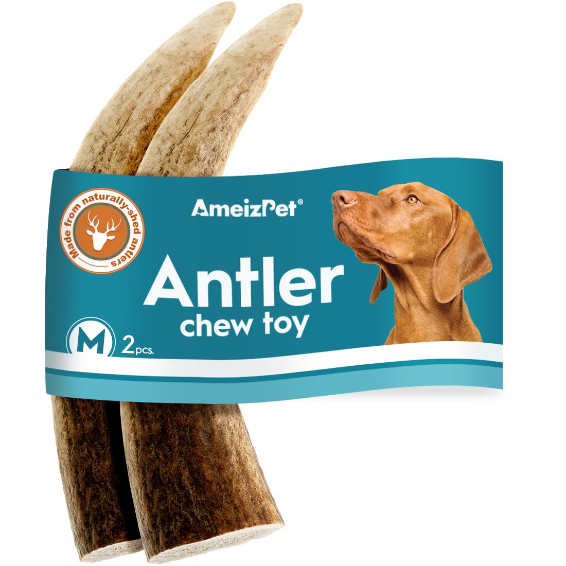 Ameizpet Antler Chews For Dogs - All Natural Organic Dog Chews, Long Lasting Elk Antler Bones for Dogs, Durable Deer Antler For Dogs – 2pcs M Size Deer Antler