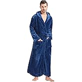FashGudim Mens Robes Big and Tall with Hood Two-Tone Flannel Fleece Contrast Bathrobe Full Length Plush Long Robe House Coat