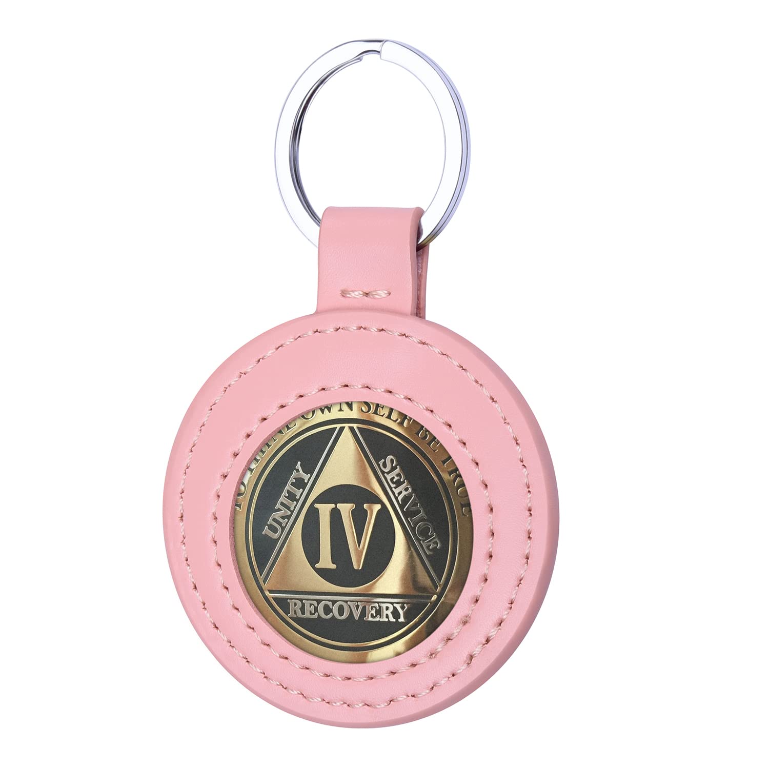 wisdompro PU Leather Coin Holder Keychain for AA Medallion, Standard Challenge Coin, Recovery Chip, Compatible with Apple AirTag - Pink