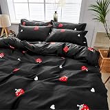 Loussiesd Red Strawberry Duvet Cover Set 3pc Kids Reversible Black Polyester view 3