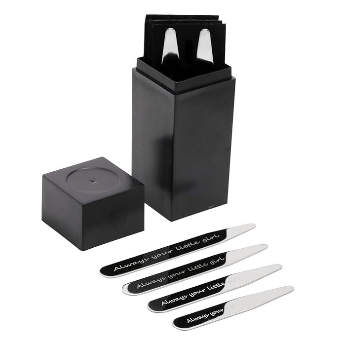 Zysta 8 Stk. Herren Edelstahl-Spiegel Kragenstäbchen Kragenstege Collar Stays Set mit Gravur, 4 Größe mit Organizer Etui