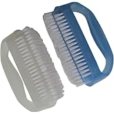 Coralpearl Nail Brushes X 2 for Cleaning, Soft Nylon Bristle Scrub Set | with Cuticle Cleaner, Small Blue &amp; White with Handle for Hands, Fingers, Feet, Toes, Fingernail Manicure &amp; Toenail Pedicure