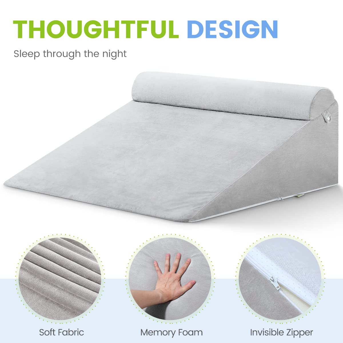 OasisSpace Double Extra Large Wedge Pillow Orthopedic Bed Wedge Pillow Set, Memory Foam Sitting Wedge Pillow for Adults, Wedge Pillow for Sleeping, GRED and Acid Reflux (12''Hx35''Lx32''W)