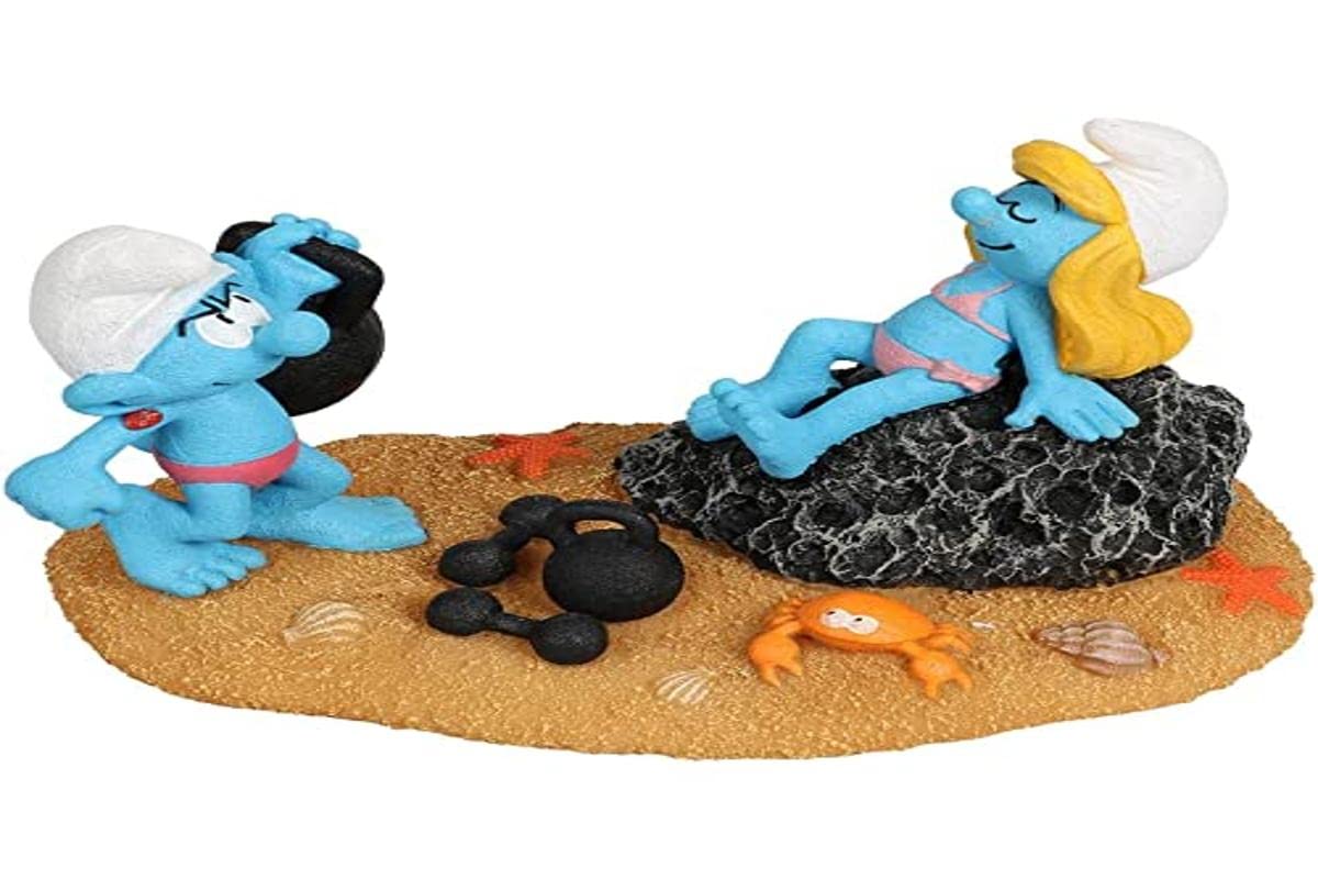 Aqua Della, Smurfette & Strong 16.5x9.5x9.5cm, Highly detailed and made of polyester resin, non-toxic and pH neutral, for freshwater and saltwater aquariums