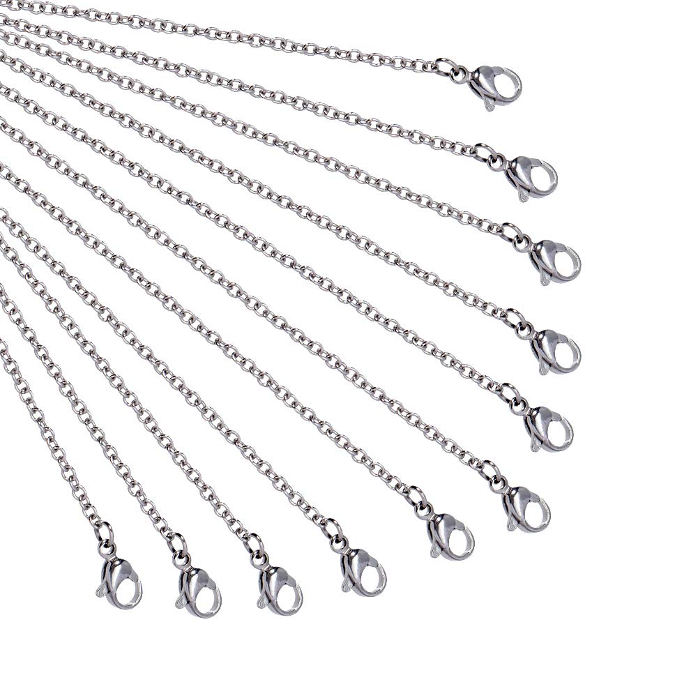 NBEADS Chain, 10 Pcs 50cm/19.69 Inches Platinum Stainless Steel Wire Chain with Lobster Clasp for Pendants Necklace Bracelet Diy Jewellery Making