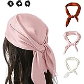 Q&J FABRIC CO. Square Silky Head Scarf Satin Head Scarves Neck Scarfs Bonus 3 Satin Scrunchies for Women Hair