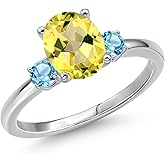 Gem Stone King 14K White Gold Canary Mystic Topaz and Swiss Blue Topaz Engagement Ring For Women | 2.30 Cttw | Oval 9X7MM | Gemstone November Birthstone