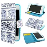 PpIiNnKk Elephants Design Wallet PU Leather Stand Flip Case Cover for Apple iPhone 5 5S