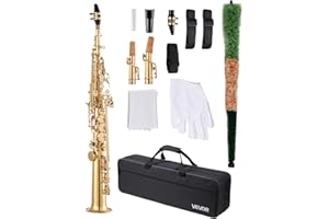 VEVOR Straight Soprano Saxophone, B Flat, Brass Saxophone Beginner Kit with Carrying Case, Mouthpiece, Cleaning Cloth Rod, Gloves, Neck Strap, 23 Keys Soprano Sax Kit, for Beginners Students, Gold