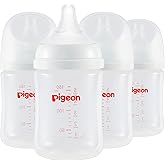 Pigeon PP Nursing Bottle Wide Neck, Anti-Colic, Streamlined Body, Natural Feel, Easy to Clean, 5 Oz (Pack of 4), Includes 4pcs SS Nipples (0m+)