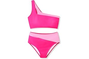 Crazyme Girls Swimsuit 2 Piece One Shoulder Cutout Girls Bikini Top High Waisted Bottom Bathing Suits for Teen Girls