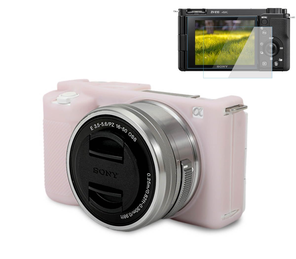 Photo 1 of Pocoukate Case for Sony ZV-E10 Vlog Camera, Soft Silicone Protective Cover Skin with ZVE10 Screen Protector Accessories for Sony Alpha ZVE10 / ILCZV-E10L Camera Silicone Case - Jelly-Pink