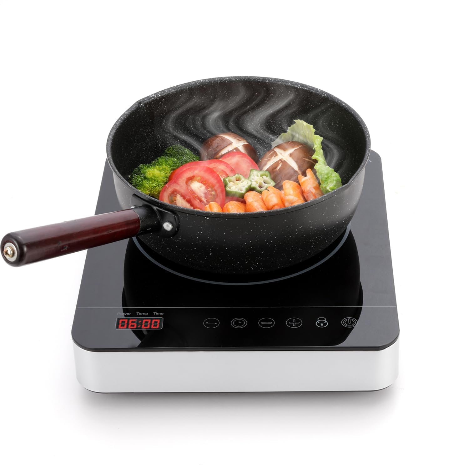 1800W Portable Induction Cooktop With 9 Power Levels, 3 Hours Timer, Child Safety Lock, Overheat Protection - Glass Electric Hot Plate (10.6'' x 12.2'' x 2.36'')