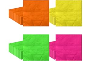 80 Pcs Neon Napkins - 4 Color Cocktail Napkins Glow Party Supplies for Birthday 80s 90s Party Decorations Wedding Halloween, 