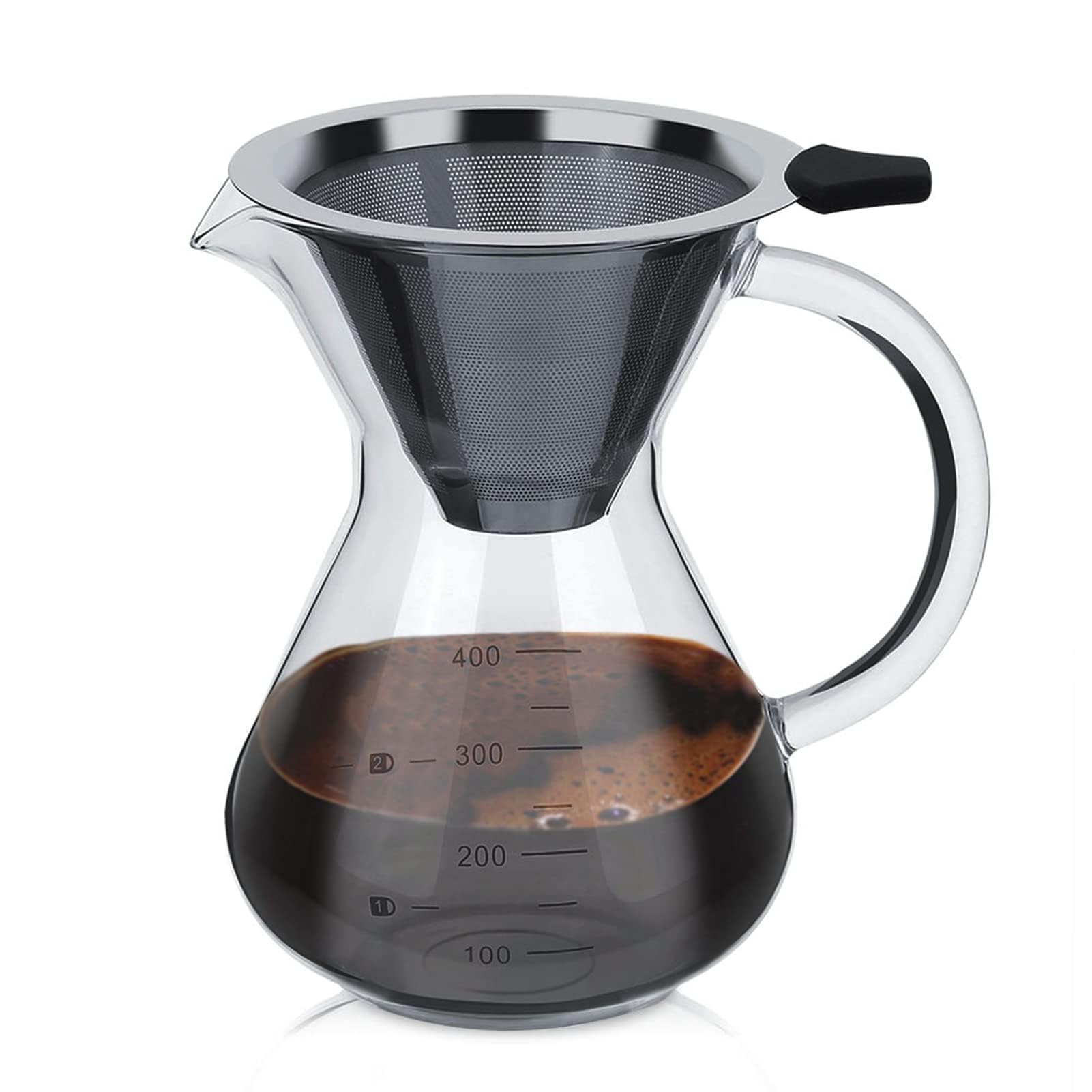 HERCHR Pour Over Coffee Maker Glass Hand Drip Coffee Brewer with Permanent Stainless Filter 400ml 14Oz Borosilicate Glass Pour Over Brewer Dripper Coffeebrewer Manual