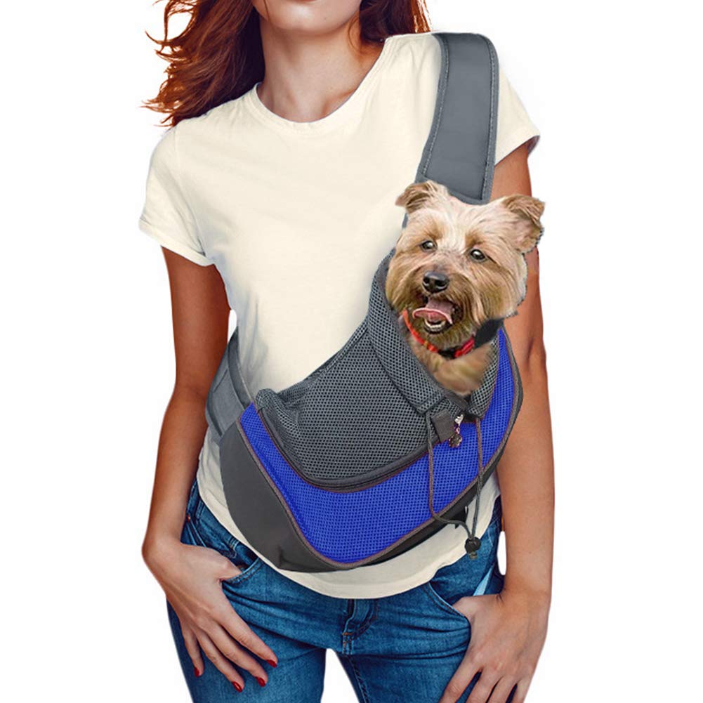 Pet Sling Carrier for Small Dog Cat Hand Free Sling Carrying Bag Breathable Dog Papoose Carrier with Adjustable Padded Shoulder Strap, Safety Belt, Mesh Pocket for Outdoor Travel Walk Subway