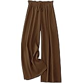 WDIRARA Women's Plus Size Paperbag Waist Wide Leg Pants Loose Palazzo Pants