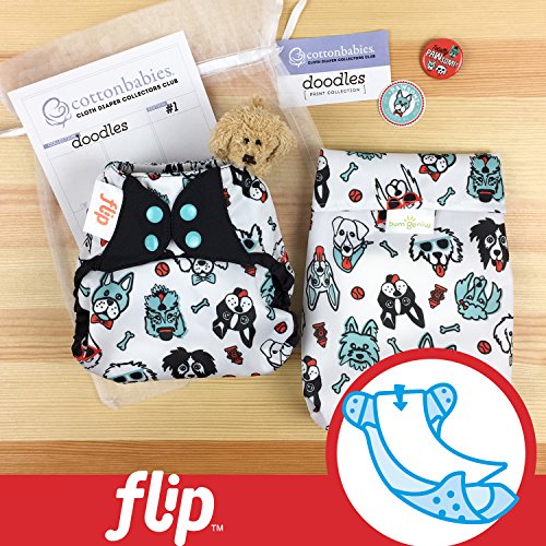 Doodles Collection: Flip Hybrid Reusable Cloth Diaper Cover with Adjustable Snaps and Stretchy Tabs - Fits Babies from 8 to 35+ pounds (Pawsome)