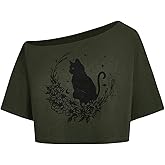 SOLY HUX Women's Off The Shoulder Crop Tops Graphic Tees Y2k Short Sleeve Loose Fit T Shirts Streetwear