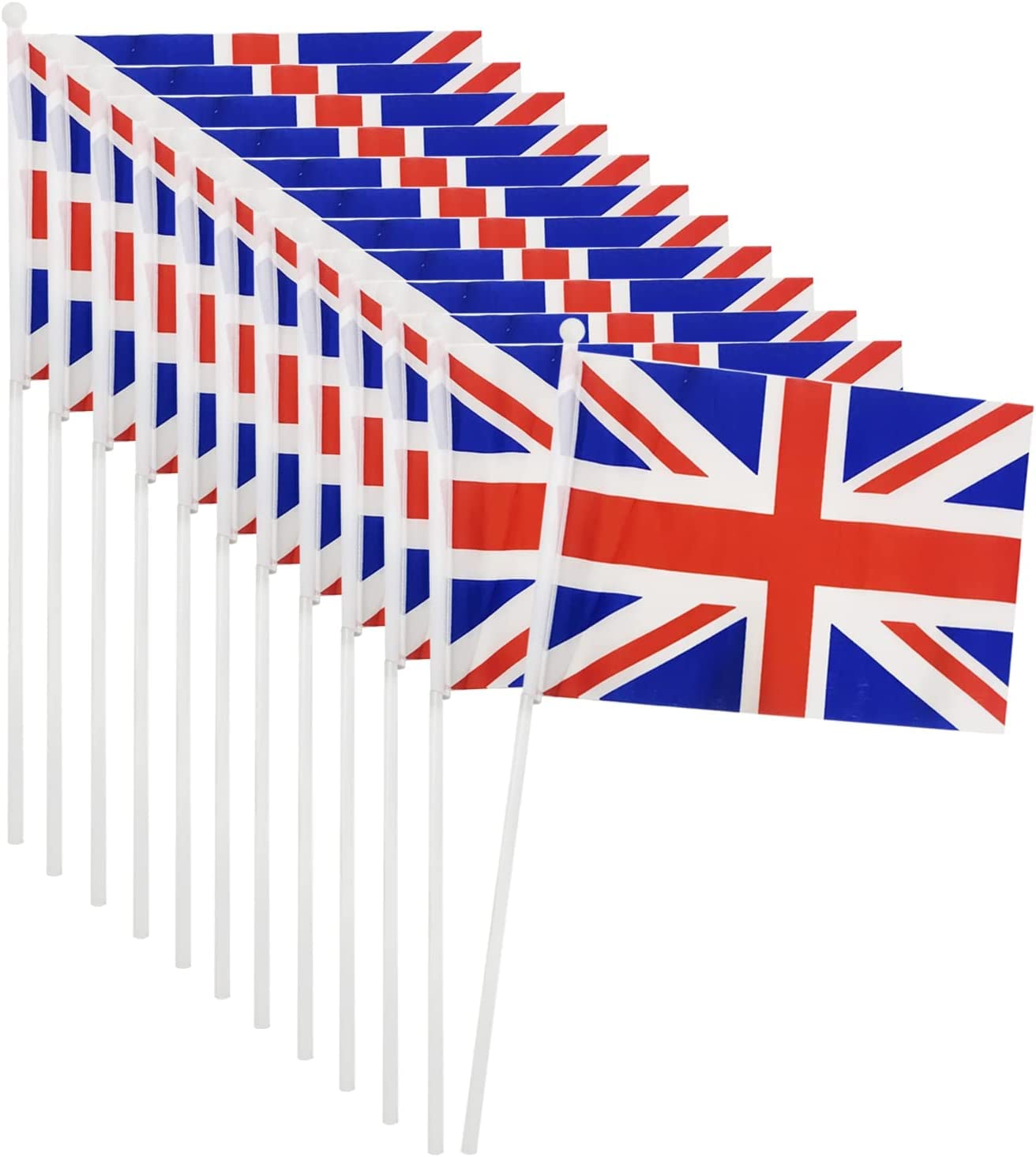 Union Jack Hand-Waving Flags - Pack of 12 - United Kingdom Flags Attached to a Plastic Stick - King's Coronation Eurovision Commonwealth Street Party Accessory
