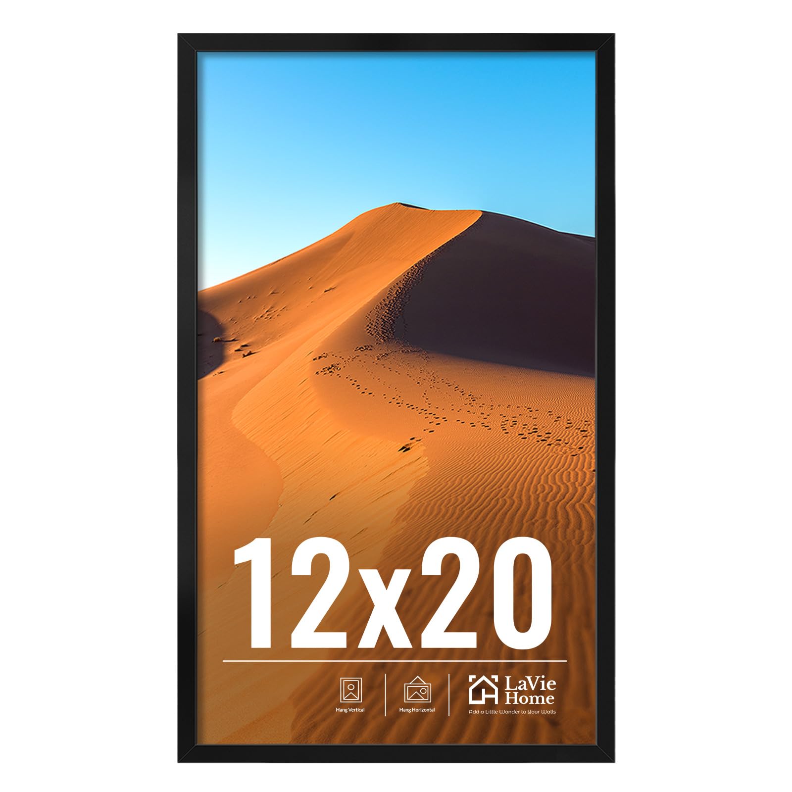 Photo 1 of ***LOOSE FRAME MUST ASSEMBLE *** LaVie Home 12x20 Picture Frame for Wall Display, 12x20 Black Picture Frame with HD Plexiglas, 12 x 20 Poster Frame 1 Pack, Display Frame for Vertical or Horizontal, Classic Collection