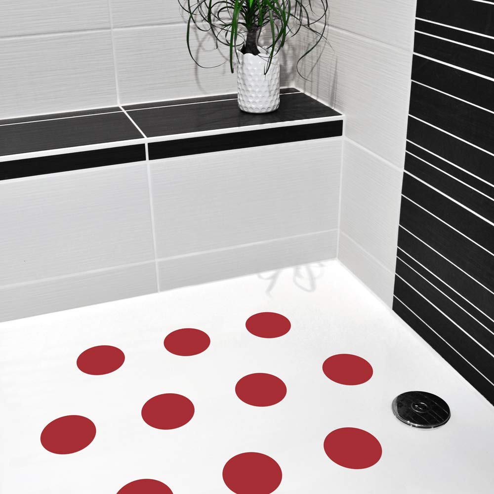 AnTina TAPES Red Non-Slip Stickers as Pads for Shower and Bathtub, Sticker Certified Non-Slip & Self-Adhesive, as Bath Mat, Shower Mat (Pack of 10, 9 cm (Diameter), Red)