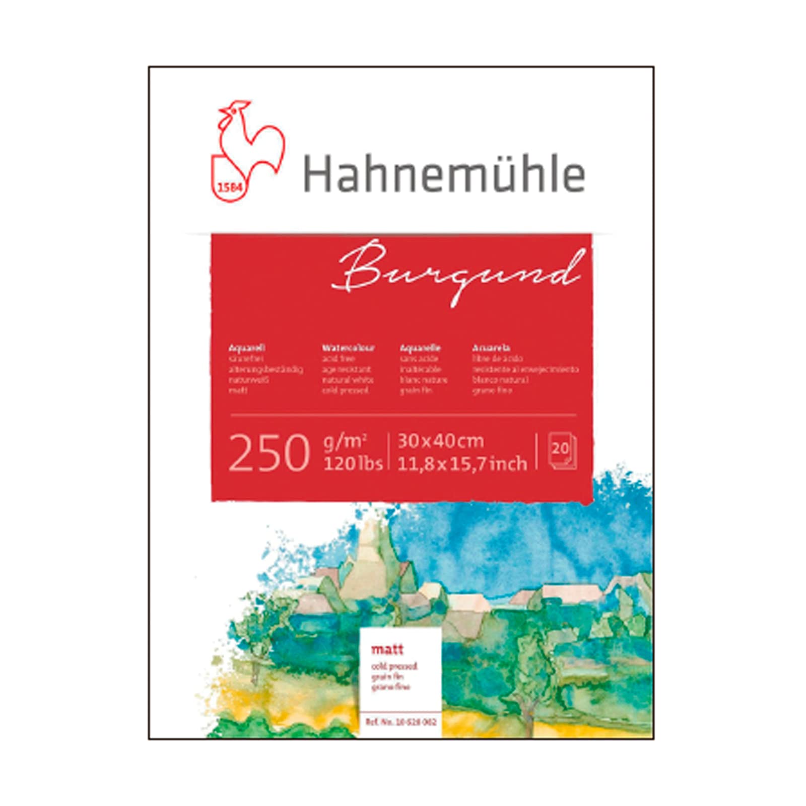 Hahnemühle 20 Sheets Burgundy Matt Watercolour Card 250gsm 17x24cm