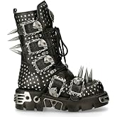 New Rock Boots 1535-S1 Mens Metallic Black Leather Goth Studded Spike Boot 8.5