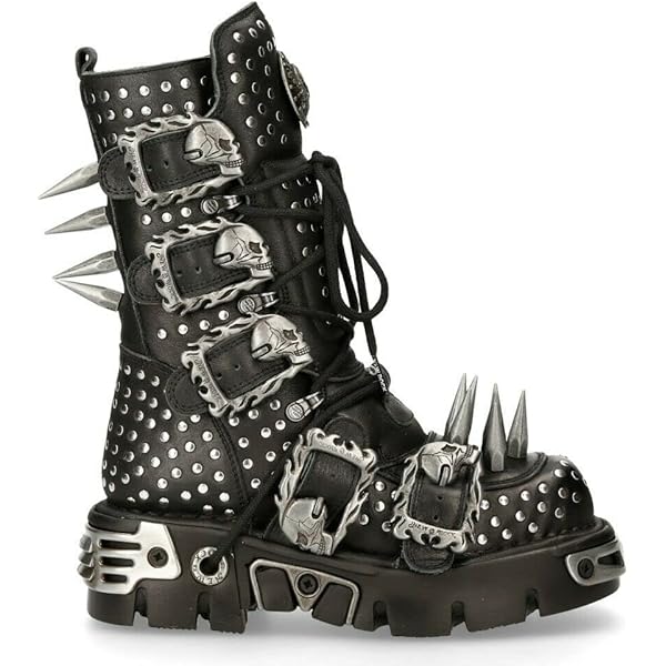 Amazon.com | New Rock Boots WALL106-C9 Mens Metallic Black Leather