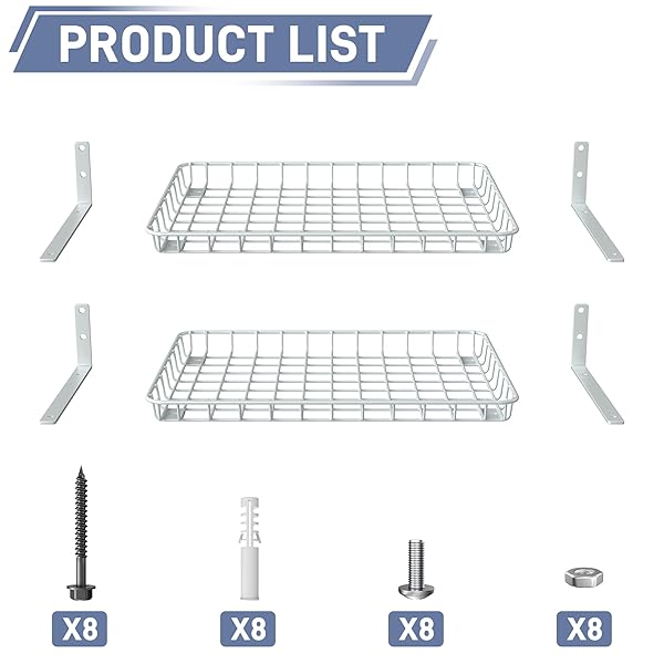 WALMANN WALL SHELVES, 12 * 18 INCH WALL-MOUNTED STORAGE SHELVES FOR GARAGE, CLOSET, LAUNDRY ROOM, HEAVY DUTY WALL SHELVING, HOLDS UP TO 60 LBS(PACK OF 2, WHITE)